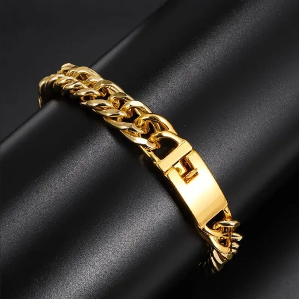 Mens 8" 18K Gold Cuban Chain Link Bracelet 18 K Karat Guys Silver Jewelry 8 inch - Picture 3 of 9